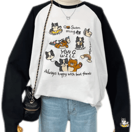 Black Animal Print Raglan Long-Sleeve Top