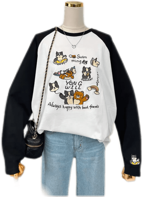 Black Animal Print Raglan Long-Sleeve Top