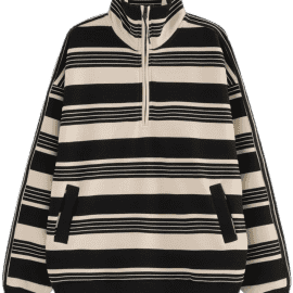 Black and white striped zipper pullover