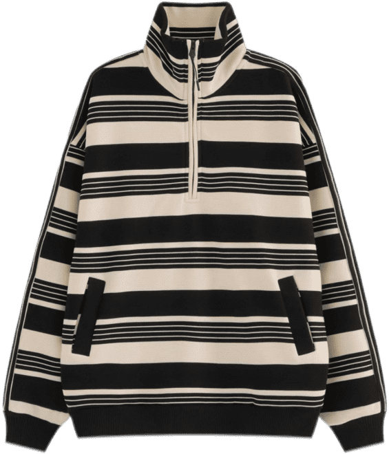 Black and white striped zipper pullover