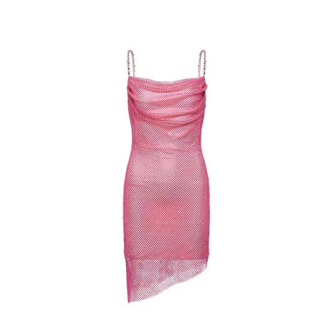 Fishnet Crystal-Embellished Fitted Dress pink