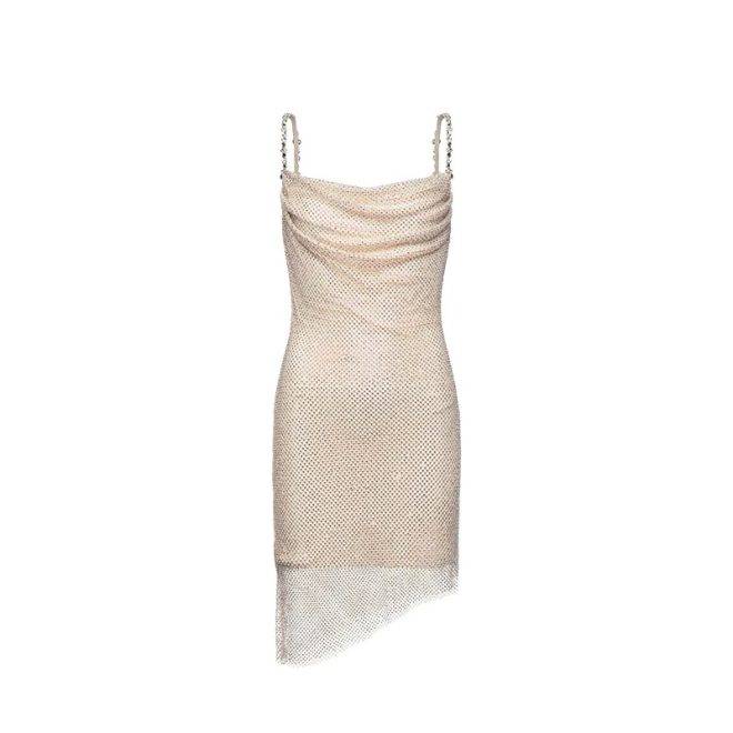 Fishnet Crystal-Embellished Fitted Dress white