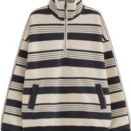 Grey and white striped zipper pullover