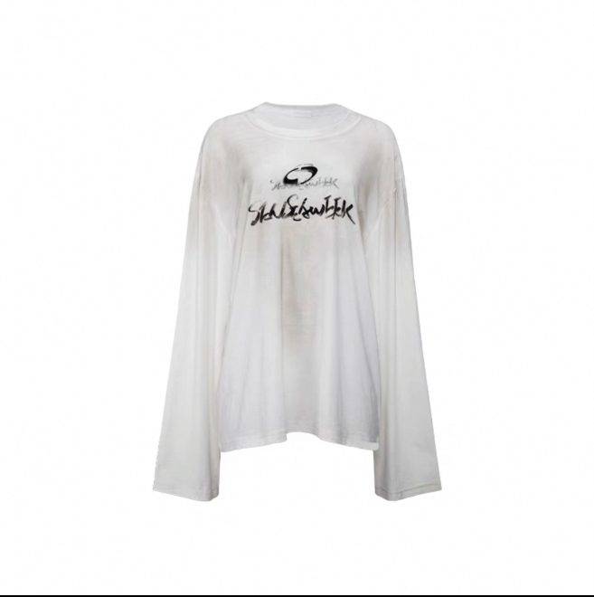 White Distressed Dirty-Look Long-Sleeve